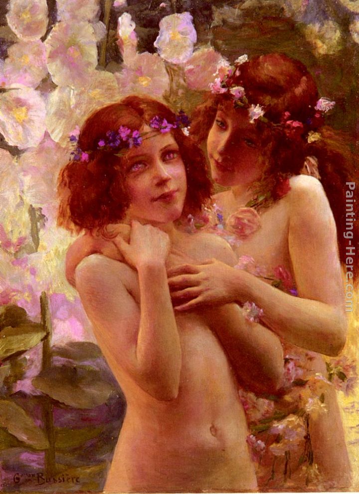 Deux Enfants Aux Couronnes De Fleurs painting - Gaston Bussiere Deux Enfants Aux Couronnes De Fleurs art painting